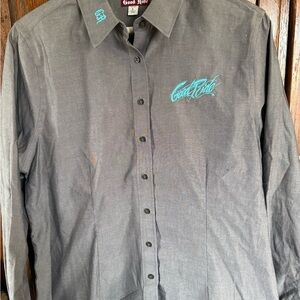 Charcoal Button-Down Shirt with Teal Logo